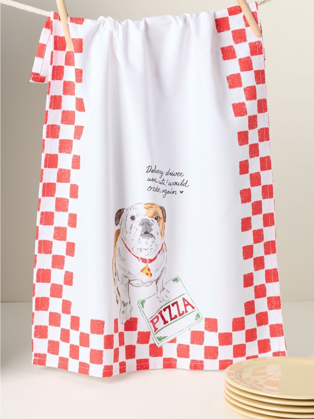 Anthropologie Dog Pizza Delivery Driver Dish Towel